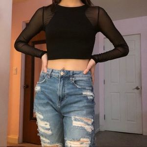 Solemio Black Long Sleeve Crop Top SMALL
